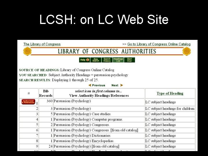 LCSH: on LC Web Site 