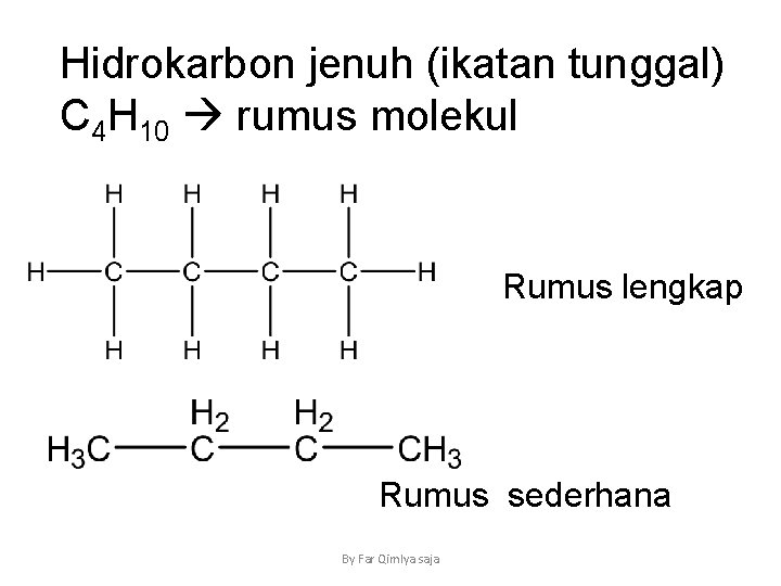 Hidrokarbon jenuh (ikatan tunggal) C 4 H 10 rumus molekul Rumus lengkap Rumus sederhana