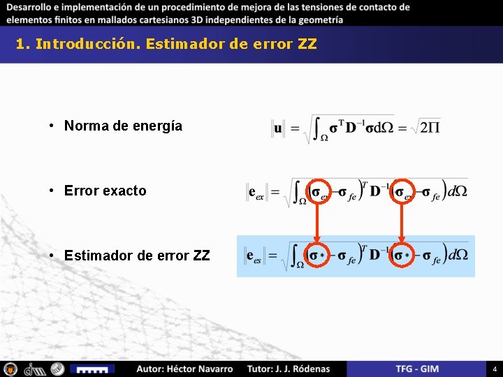 1. Introducción. Estimador de error ZZ • Norma de energía • Error exacto •