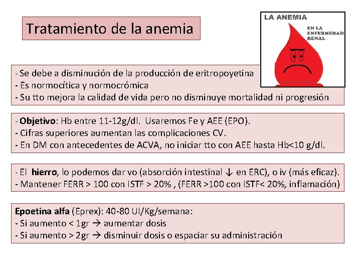 Tratamiento de la anemia - Se debe a disminución de la producción de eritropoyetina