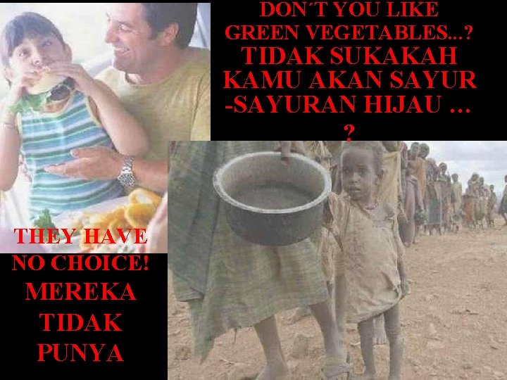 DON´T YOU LIKE GREEN VEGETABLES. . . ? TIDAK SUKAKAH KAMU AKAN SAYUR -SAYURAN