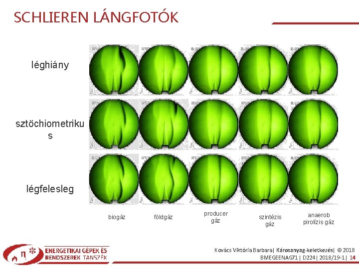 SCHLIEREN LÁNGFOTÓK léghiány sztöchiometriku s légfelesleg biogáz földgáz producer gáz szintézis gáz anaerob pirolízis