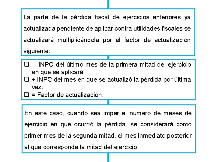 La parte de la pérdida fiscal de ejercicios anteriores ya actualizada pendiente de aplicar