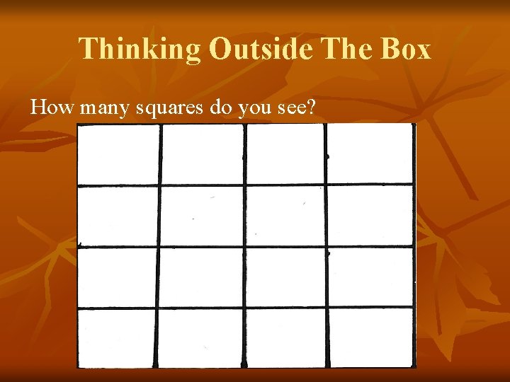 Thinking Outside The Box How many squares do you see? 