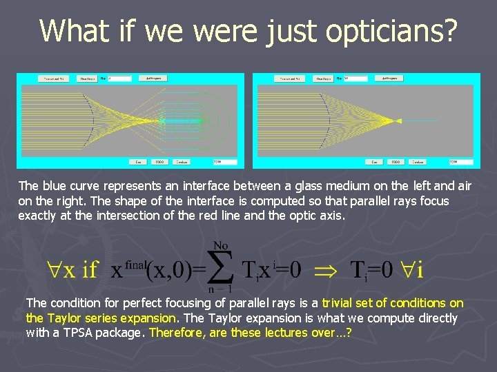 What if we were just opticians? The blue curve represents an interface between a