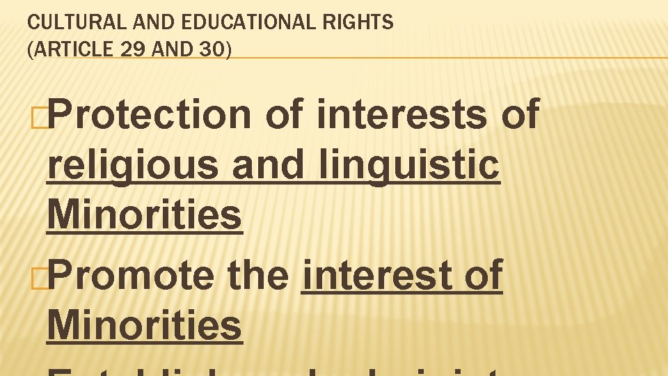CULTURAL AND EDUCATIONAL RIGHTS (ARTICLE 29 AND 30) �Protection of interests of religious and
