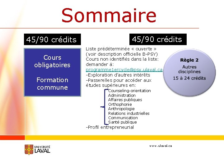 Sommaire 45/90 crédits Cours obligatoires Formation commune 45/90 crédits Liste prédéterminée « ouverte »