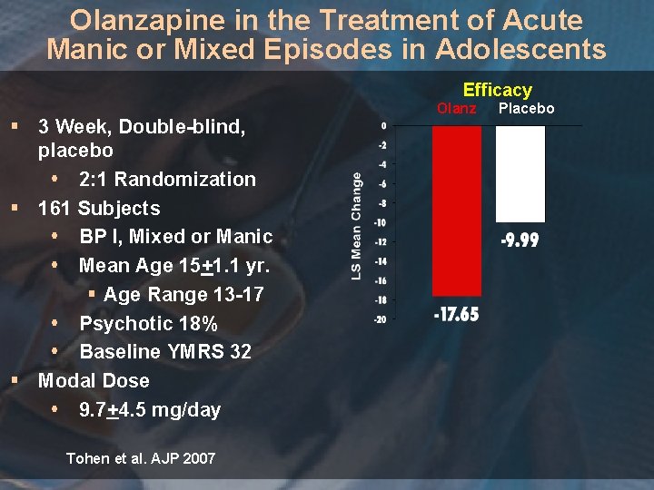 Olanzapine in the Treatment of Acute Manic or Mixed Episodes in Adolescents Efficacy §