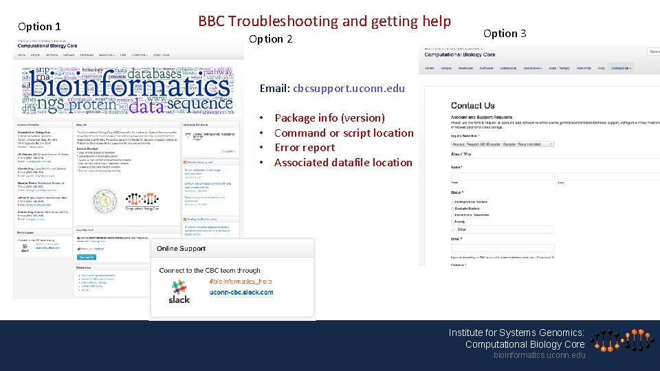 Option 1 BBC Troubleshooting and getting help Option 2 Option 3 Email: cbcsupport. uconn.