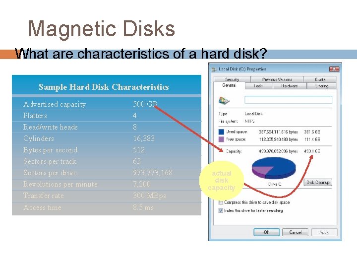 Magnetic Disks What are characteristics of a hard disk? Sample Hard Disk Characteristics Advertised