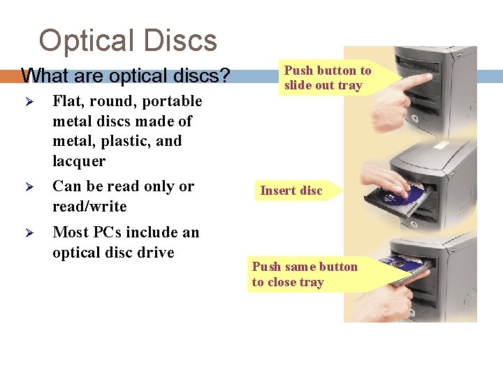 Optical Discs What are optical discs? Ø Ø Ø Flat, round, portable metal discs