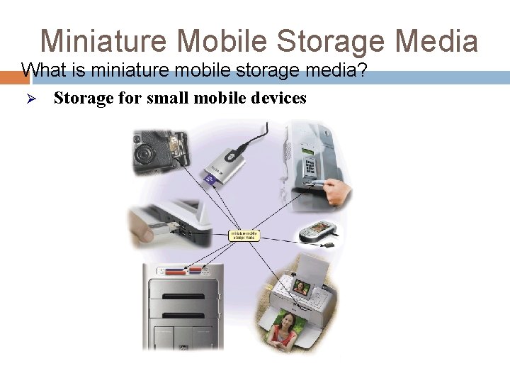 Miniature Mobile Storage Media What is miniature mobile storage media? Ø Storage for small