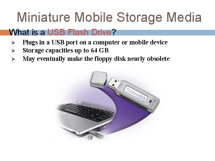 Miniature Mobile Storage Media What is a USB Flash Drive? Ø Ø Ø Plugs