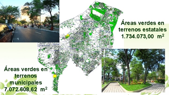 Áreas verdes en terrenos estatales 1. 734. 073, 00 m 2 Áreas verdes en