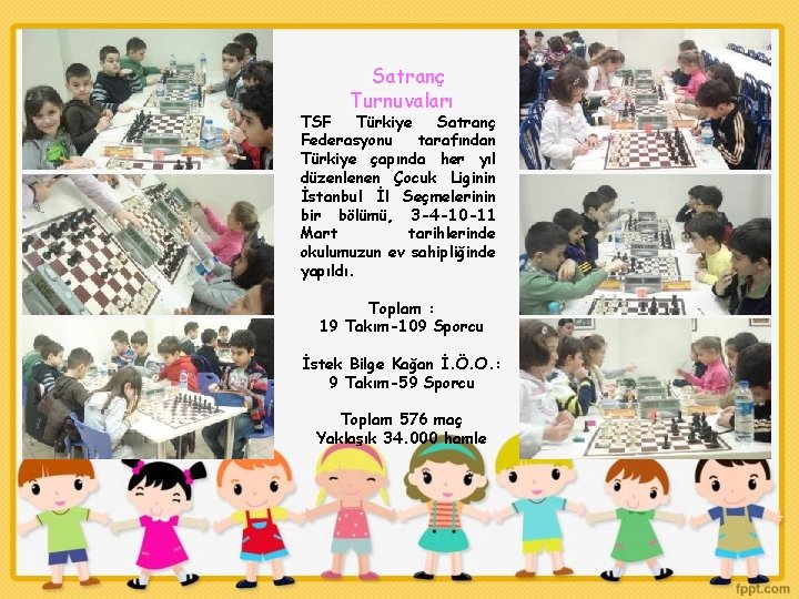 Satranç Turnuvaları TSF Türkiye Satranç Federasyonu tarafından Türkiye çapında her yıl düzenlenen Çocuk Liginin