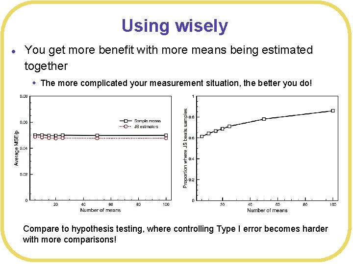 Using wisely l You get more benefit with more means being estimated together w