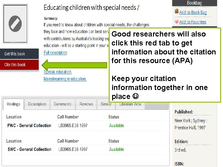 Good researchers will also click this red tab to get information about the citation