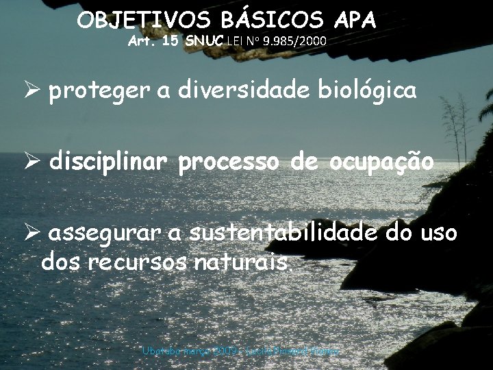 OBJETIVOS BÁSICOS APA Art. 15 SNUC LEI No 9. 985/2000 Ø proteger a diversidade