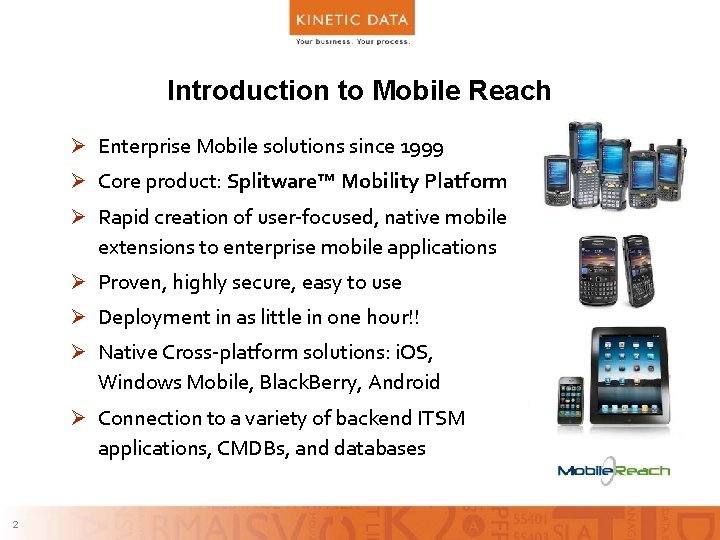 Introduction to Mobile Reach Ø Enterprise Mobile solutions since 1999 Ø Core product: Splitware™