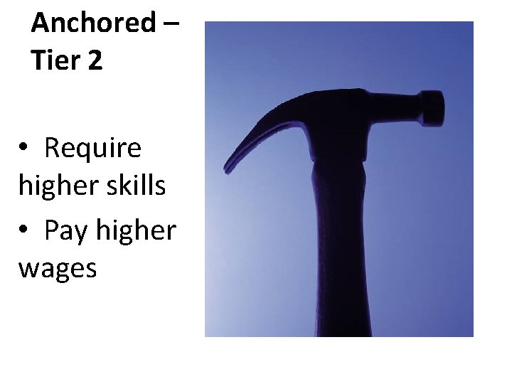 Anchored – Tier 2 • Require higher skills • Pay higher wages 