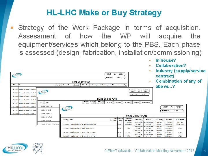 HL-LHC Make or Buy Strategy § Strategy of the Work Package in terms of