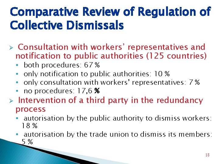 Comparative Review of Regulation of Collective Dismissals Ø Consultation with workers’ representatives and notification