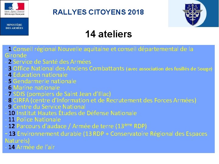 RALLYES CITOYENS 2018 14 ateliers - 1 Conseil régional Nouvelle aquitaine et conseil départemental