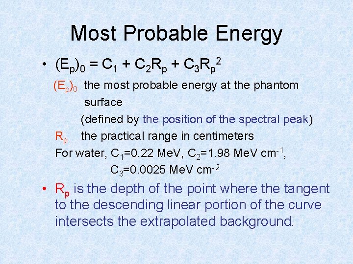 Most Probable Energy • (Ep)0 = C 1 + C 2 Rp + C