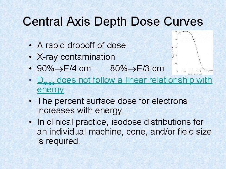 Central Axis Depth Dose Curves • • A rapid dropoff of dose X-ray contamination