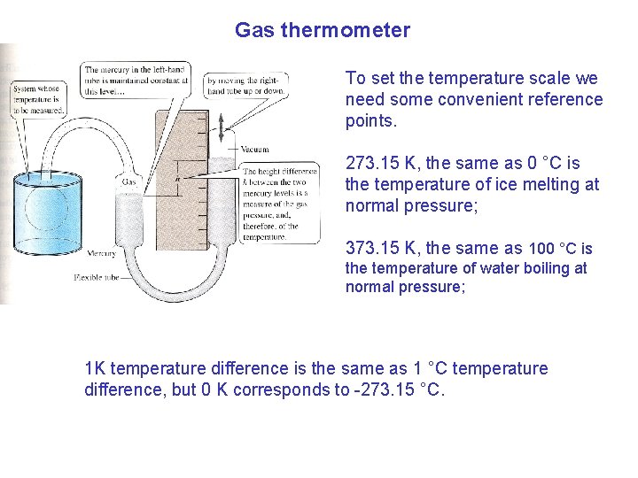 Gas thermometer To set the temperature scale we need some convenient reference points. 273.