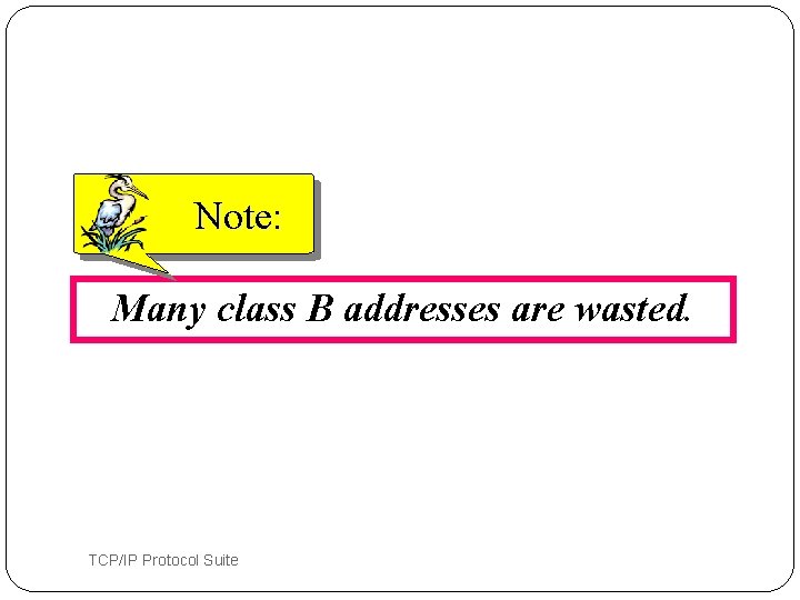Note: Many class B addresses are wasted. 24 TCP/IP Protocol Suite 