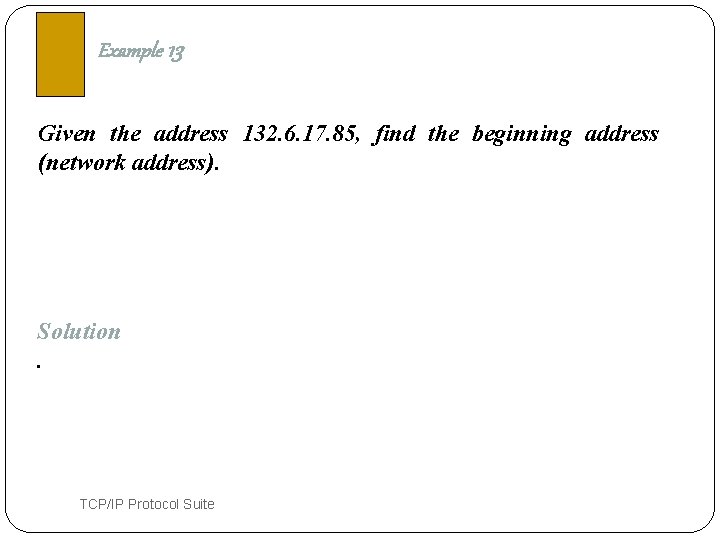 Example 13 Given the address 132. 6. 17. 85, find the beginning address (network