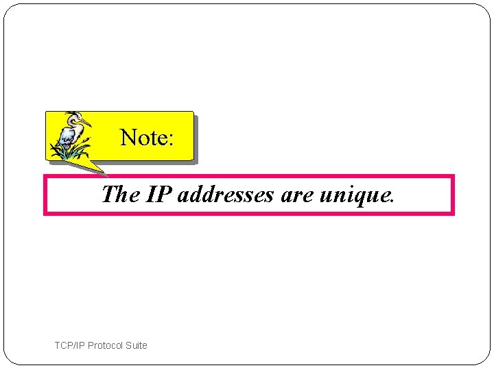 Note: The IP addresses are unique. 4 TCP/IP Protocol Suite 