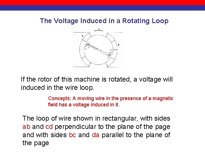 The Voltage Induced in a Rotating Loop If the rotor of this machine is