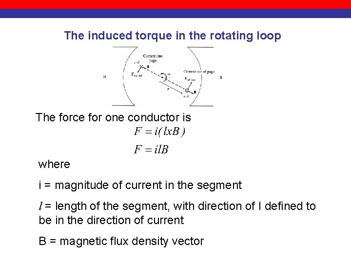 The induced torque in the rotating loop The force for one conductor is where