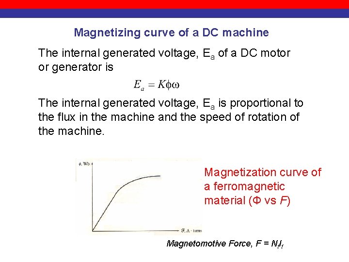 Magnetizing curve of a DC machine The internal generated voltage, Ea of a DC