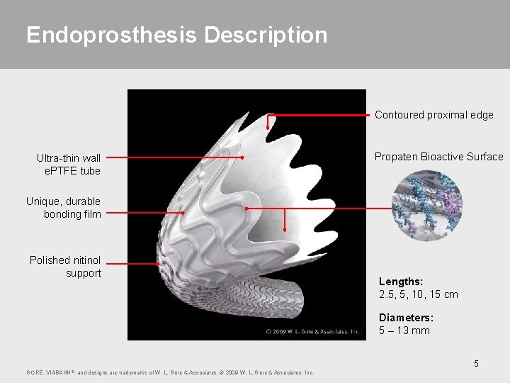 Endoprosthesis Description Contoured proximal edge Ultra-thin wall e. PTFE tube Propaten Bioactive Surface Unique,