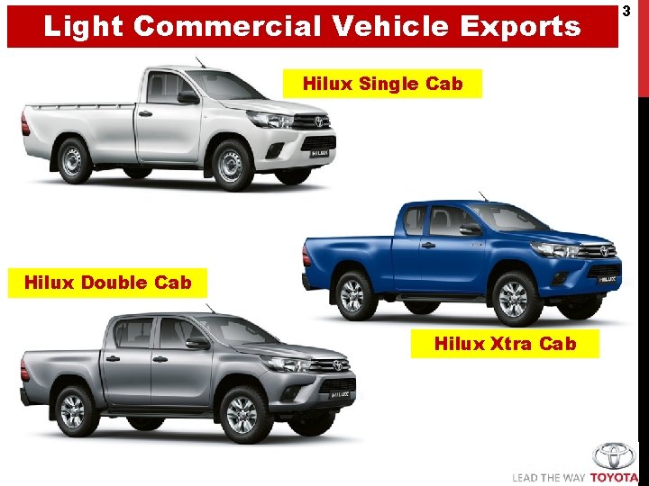 Light Commercial Vehicle Exports Hilux Single Cab Hilux Double Cab Hilux Xtra Cab 3