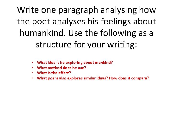 Write one paragraph analysing how the poet analyses his feelings about humankind. Use the