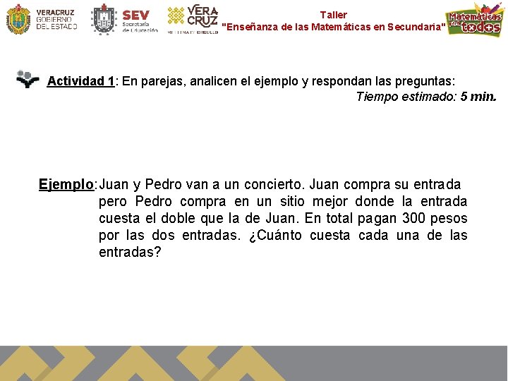 Taller "Enseñanza de las Matemáticas en Secundaria" Actividad 1: En parejas, analicen el ejemplo