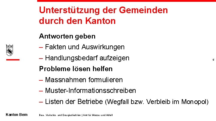 Unterstützung der Gemeinden durch den Kanton Antworten geben – Fakten und Auswirkungen – Handlungsbedarf