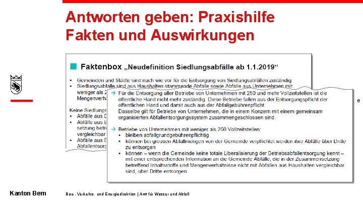 Antworten geben: Praxishilfe Fakten und Auswirkungen 6 Kanton Bern Bau-, Verkehrs- und Energiedirektion |