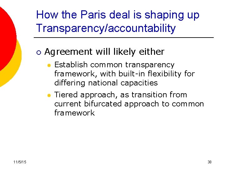 How the Paris deal is shaping up Transparency/accountability ¡ 11/5/15 Agreement will likely either How the Paris deal is shaping up Transparency/accountability ¡ 11/5/15 Agreement will likely either