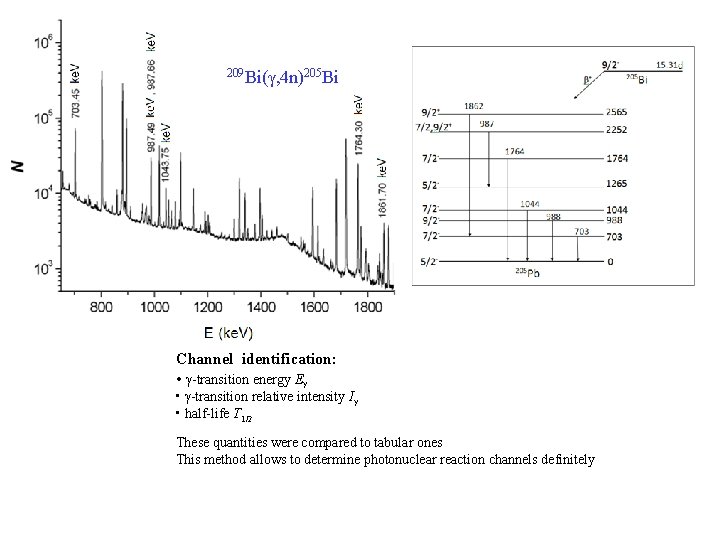 209 Bi(γ, 4 n)205 Bi Channel identification: • γ-transition energy Eγ • γ-transition relative