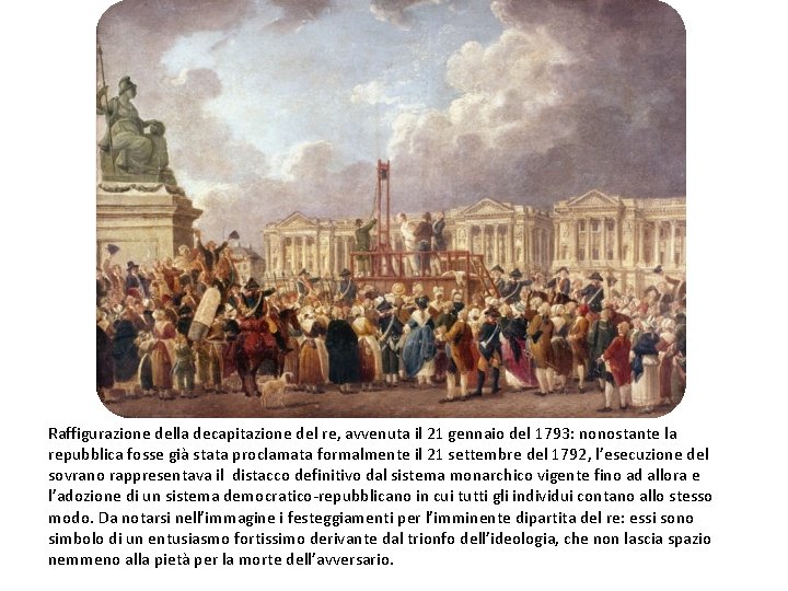 Raffigurazione della decapitazione del re, avvenuta il 21 gennaio del 1793: nonostante la repubblica