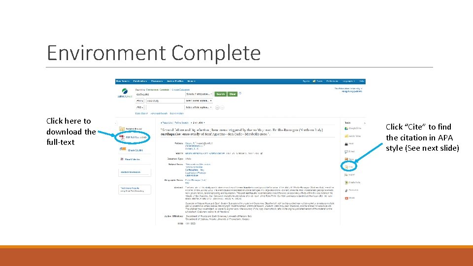 Environment Complete Click here to download the full-text Click “Cite” to find the citation