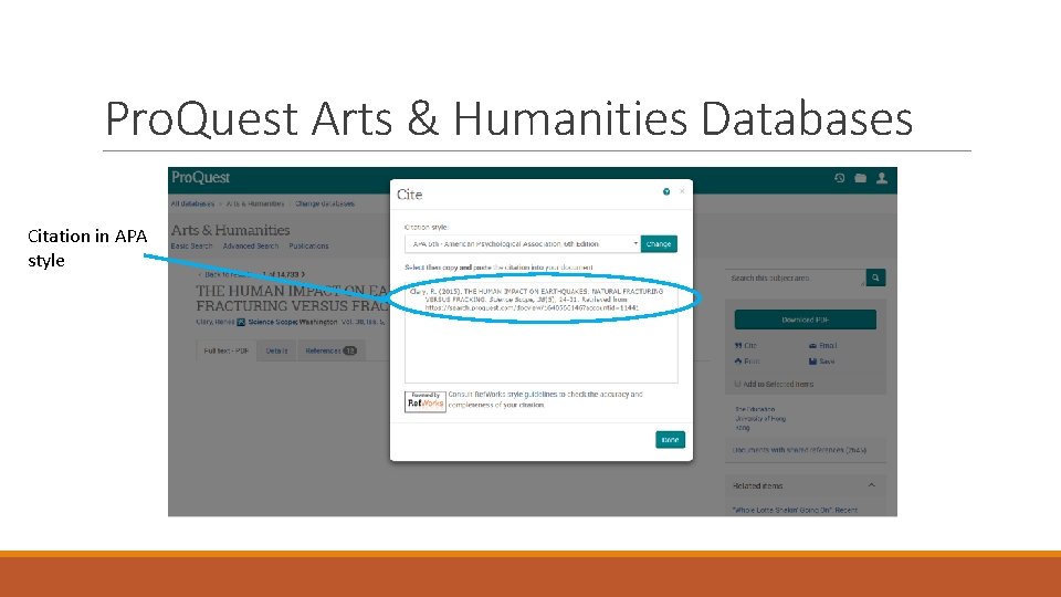 Pro. Quest Arts & Humanities Databases Citation in APA style 