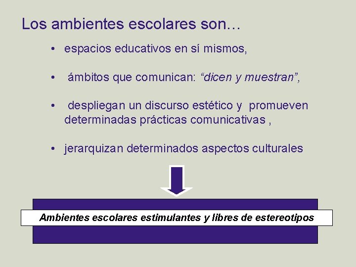 Los ambientes escolares son… • espacios educativos en sí mismos, • ámbitos que comunican: