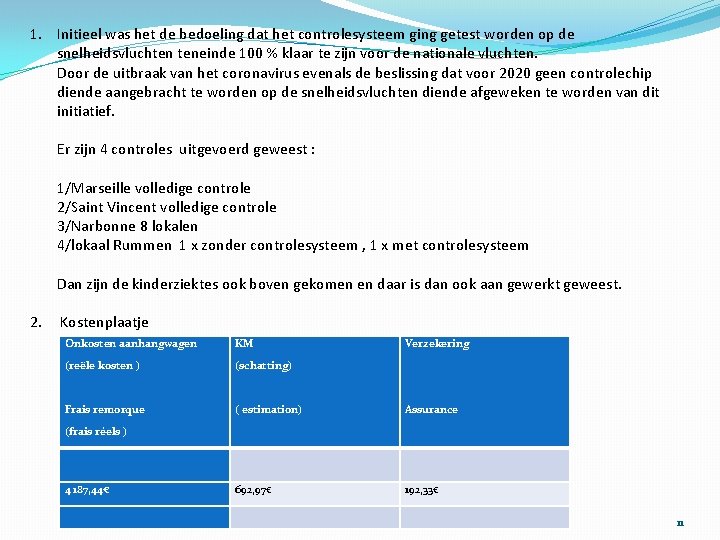 1. Initieel was het de bedoeling dat het controlesysteem ging getest worden op de