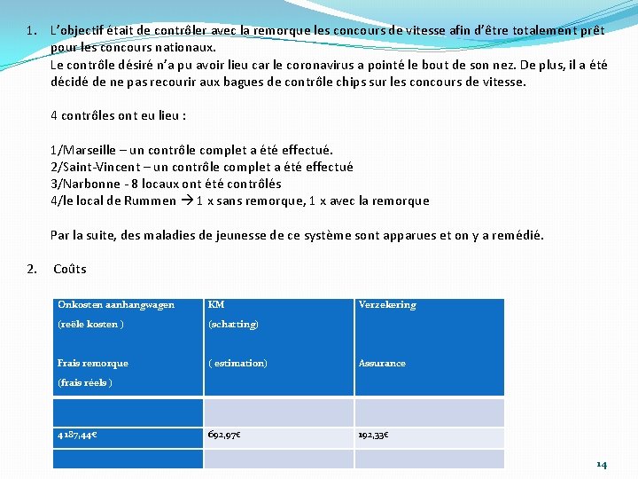 1. L’objectif était de contrôler avec la remorque les concours de vitesse afin d’être